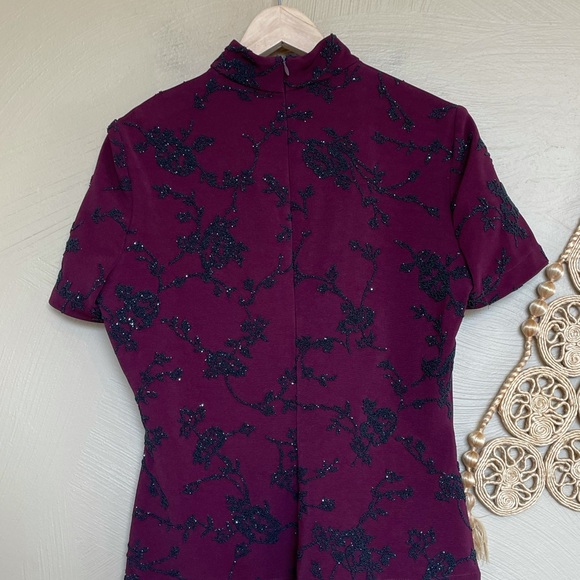 Vintage Chetta B. Evening Maroon Beaded Top, Mandarin Collar, Size Medium - Picture 5 of 9